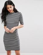 Blend She Marrow Striped Bodycon Dress - Black