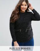 Koko Plus Sweater With Zip Detail - Gray
