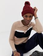 Asos Design Cable Knit Faux Fur Pom Beanie-red