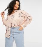 Asos Design Curve Long Sleeve Shirt In Pink Floral Print