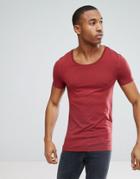 Asos Design Muscle Fit T-shirt With Scoop Neck In Red - Red