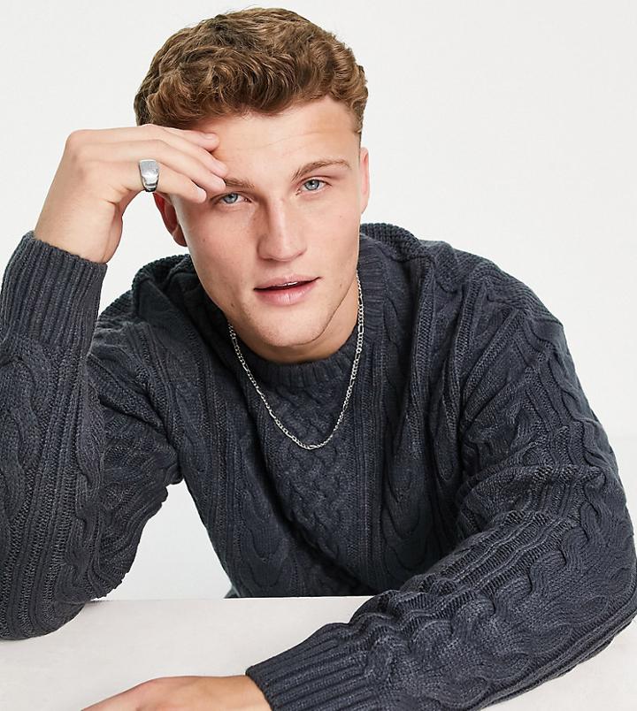 New Look Relaxed Cable Knit Sweater In Navy