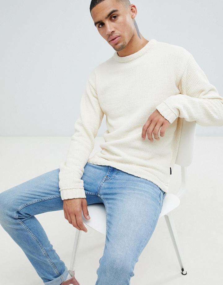 D-struct Over-sized Crew Neck Chenille Sweater - Stone
