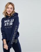 Hollister Relaxed Fit Hoodie With Logo - Navy