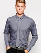New Look Long Sleeve Gray Shirt & Tie Set In Regular Fit - Gray
