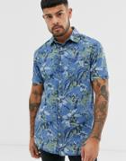 Jack & Jones Originals Printed Short Sleeve Shirt In Blue-silver