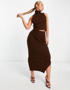 Topshop Knitted Sleeveless Funnel Top In Chocolate - Part Of A Set-brown