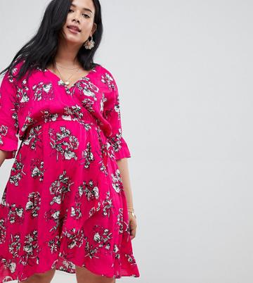 Nvme Floral Wrap Dress - Red