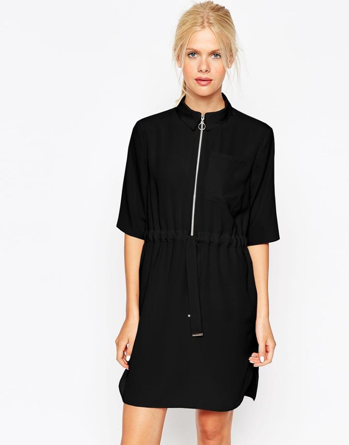 Asos Shirt Dress With Metal Zip - Black