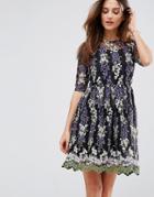 Club L Floral Embroided All Over Skater Dress - Black