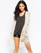 Brave Soul Longline Cardigan With Tassel Detail - Oatmeal