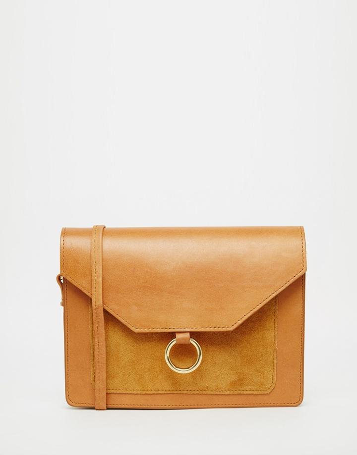 Asos Vintage Leather Cross Body Bag With Metal Ring Detail - Tan