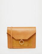 Asos Vintage Leather Cross Body Bag With Metal Ring Detail - Tan