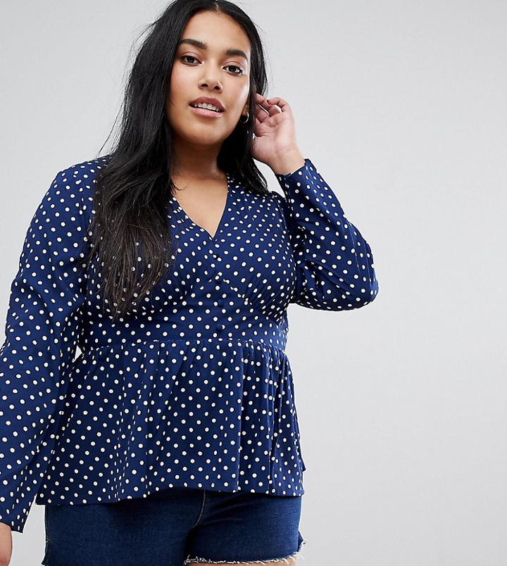 Influence Plus Polka Dot Tea Blouse - Blue