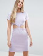 Asos Twist Front Mini Bodycon Dress With Cut Out - Purple