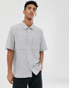 Weekday Kim Short Sleeved Striped Shirt In Blue And Cream - Cream