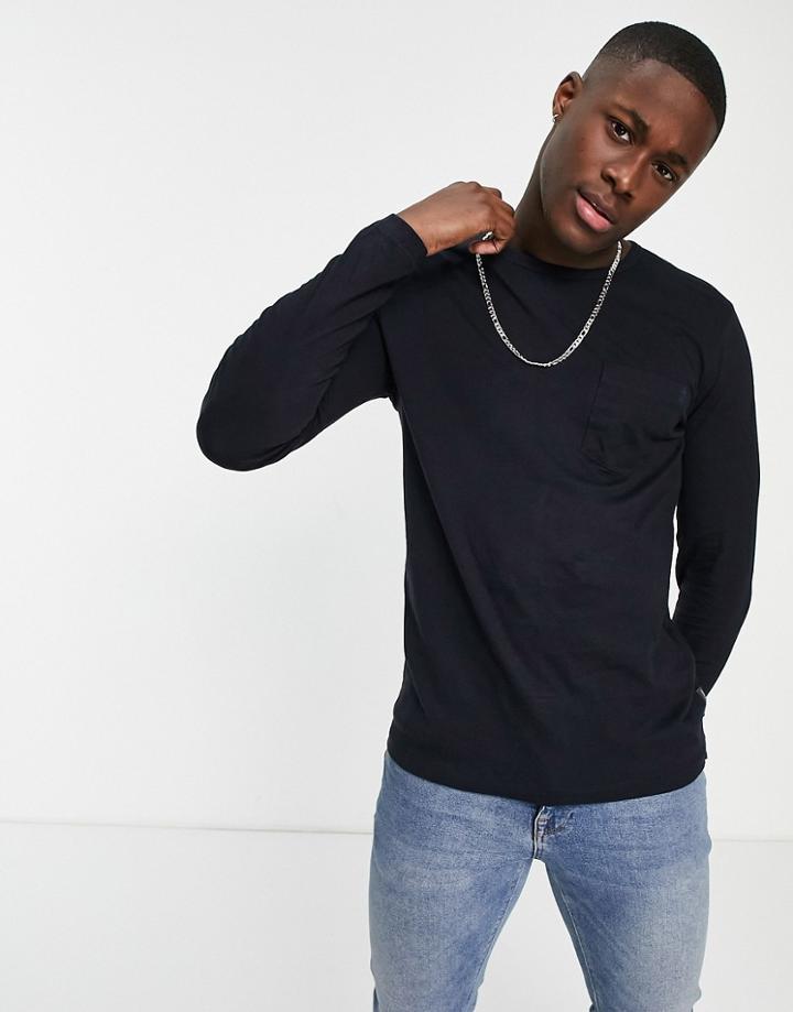 French Connection Long Sleeve Top With Pocket In Navy