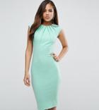 City Goddess Tall Pleat Detail Midi Dress - Green