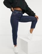 Tommy Jeans High Rise Mom Jeans In Dark Wash-blues