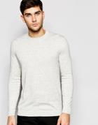 Asos Crew Neck Sweater In Cotton - Heather Nep