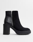 New Look Mixed Material Chunky Heeled Boot In Black - Black