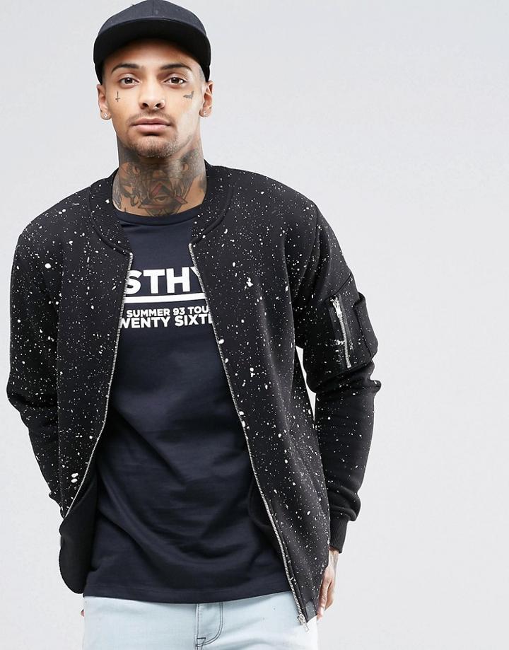 Hype Jersey Bomber Jacket In Paint Splatter Print - Black