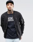 Hype Jersey Bomber Jacket In Paint Splatter Print - Black