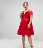 Chi Chi London Plus Midi Skater Dress With Cold Shoulders-red