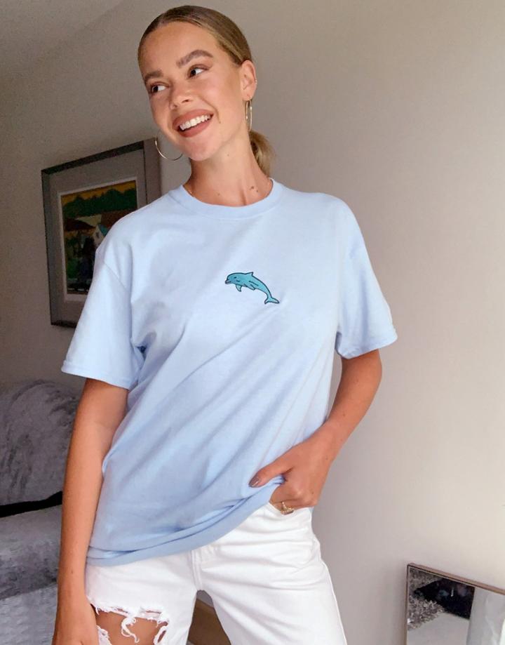 New Love Club Embroidered Dolphin T-shirt-blues