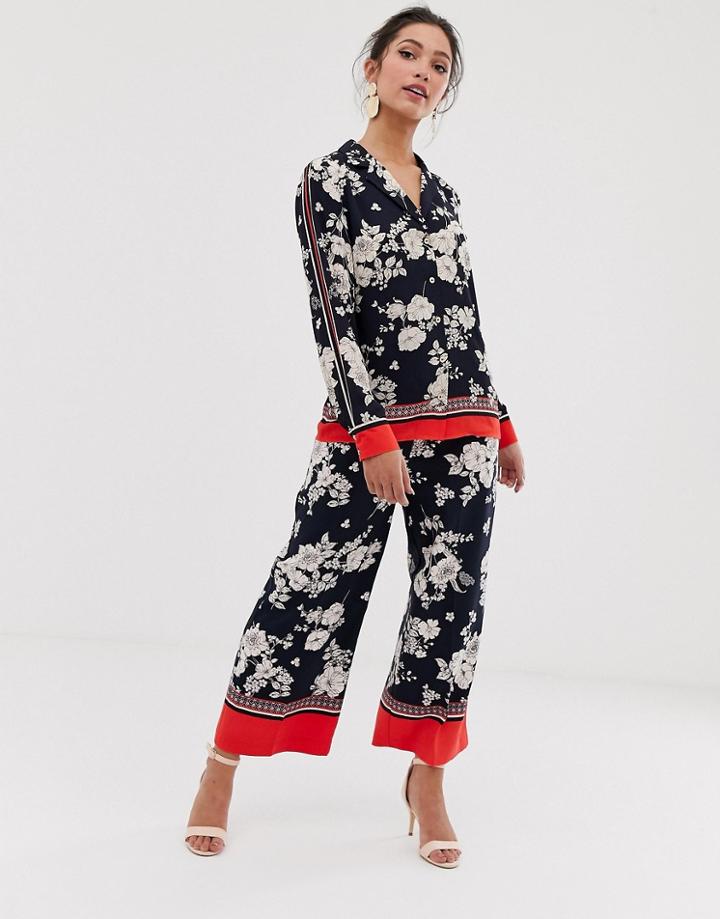 Oasis Cropped Wide Leg Pants In Scarf Print - Multi