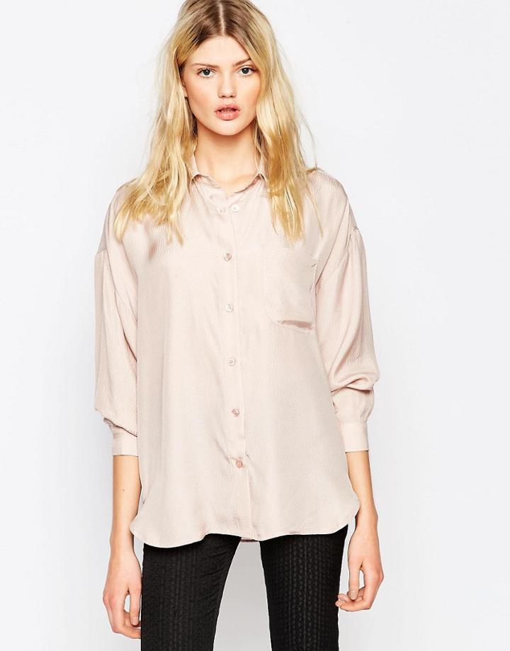 Ganni Silky Seersucker Pink Shirt - Rose Smoke