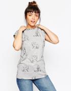 Asos T-shirt In Sketchy Bear Print - Gray Marl