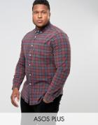 Asos Plus Skinny Fit Check Shirt With Acid Wash - Red