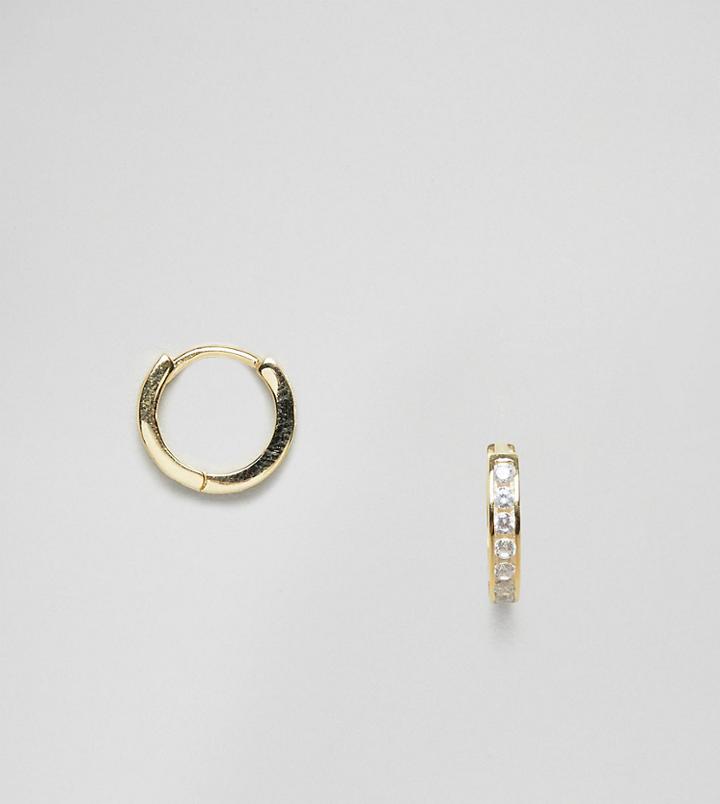 Kingsley Ryan Gold Plated Sterling Silver Pave Huggie Hoop Earrings - Gold
