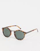 Asos Design Festival Round Sunglasses In Tort With Smoke Lens-brown