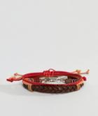 Asos Design Leather And Woven Bracelet Pack In Brown And Red - Brown