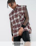 Reclaimed Vintage Inspired Oversized Sleeveless Shirt In Red Checked Flannel With Raw Hem - Red