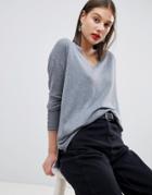 Esprit Lightweight Knitted Oversized V Neck Sweater - Gray