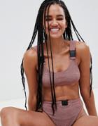 Asos Design Buckle Detail Crinkle Crop Bikini Top In Mink - Pink