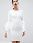 Club L Sleeve Detail Scuba Bodycon Dress - White