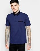 Fred Perry Polo Shirt With Woven Oxford Collar Slim Fit - Navy