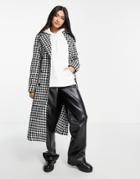 Vila Double Breasted Coat With Tie Waist In Houndstooth-multi