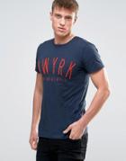Esprit T-shirt With New York Flock Stitch - Navy