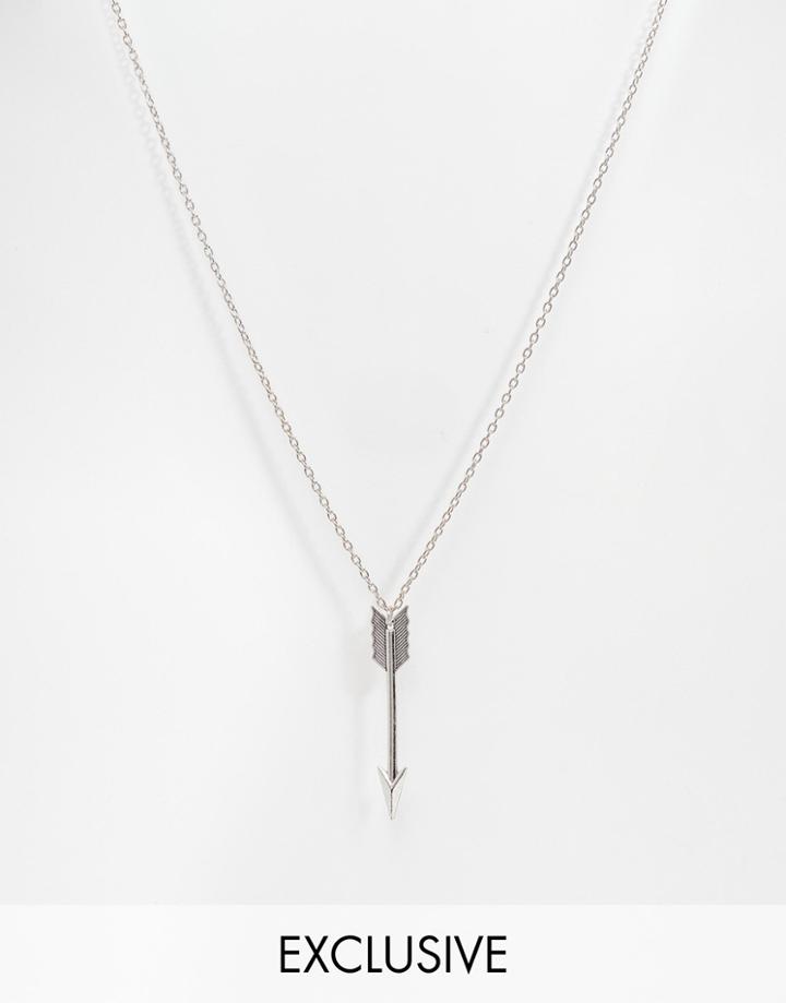 Reclaimed Vintage Arrow Pendant Necklace In Silver - Silver