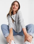 Asos Design Crew Neck Cardi With Button Front In Gray Heather-grey