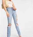 Asos Design Tall Mid Rise '90's' Straight Leg Jeans In Lightwash With Rips-blues