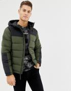 Hollister Hooded Puffer Jacket Icon Logo In Olive Green - Green