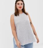 Asos Design Curve Sleeveless Top With Side Split In Linen Mix In Gray