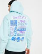 Asos Design Oversized Hoodie In Blue With Graphic Back Print
