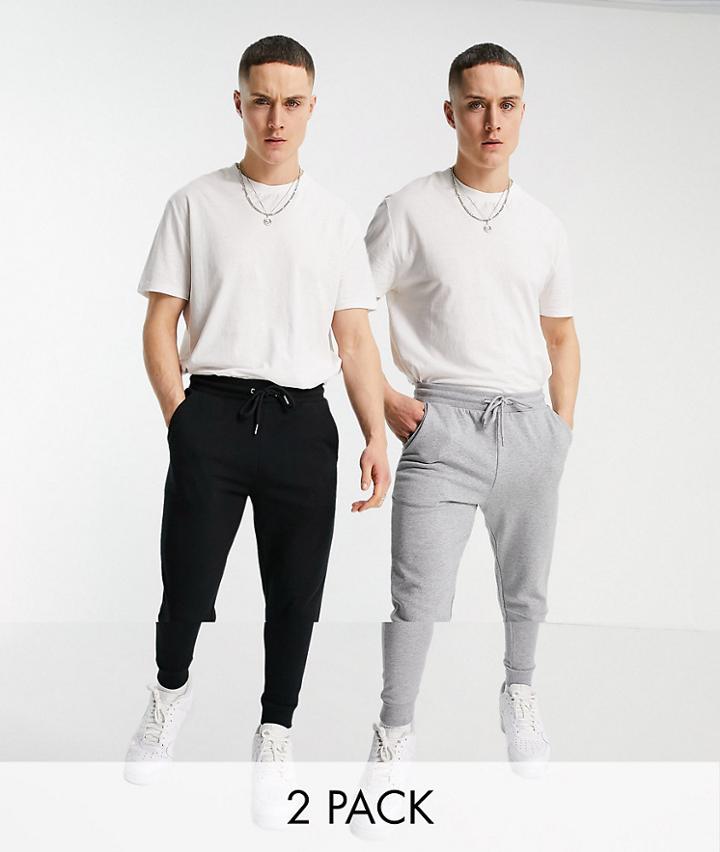 Asos Design Organic Skinny Sweatpants 2 Pack Black/gray Heather-multi